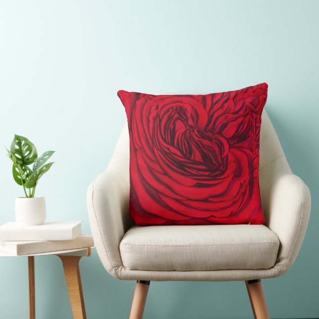 Vintage Red Rose Throw Pillow – Classic Floral  (Chair)