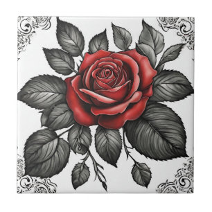 Vintage Red Rose  Tile
