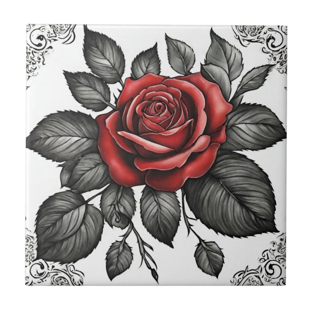 Vintage Red Rose  Tile (Front)