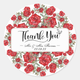 Vintage Red Rose Watercolor Floral thank you card Classic Round Sticker