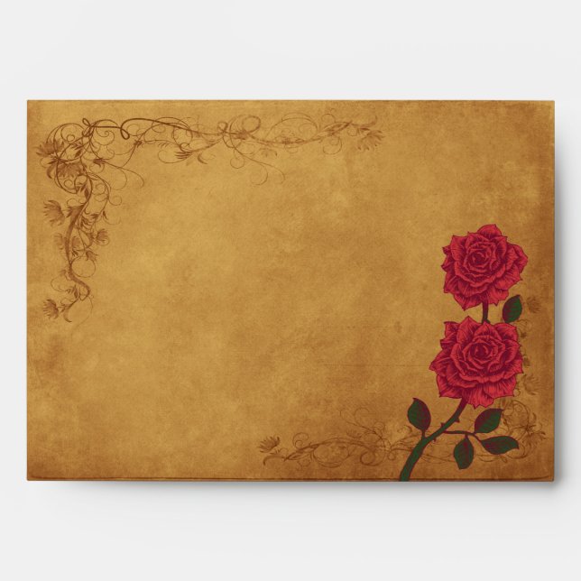 Vintage Red Rose Wedding Envelopes (Front)