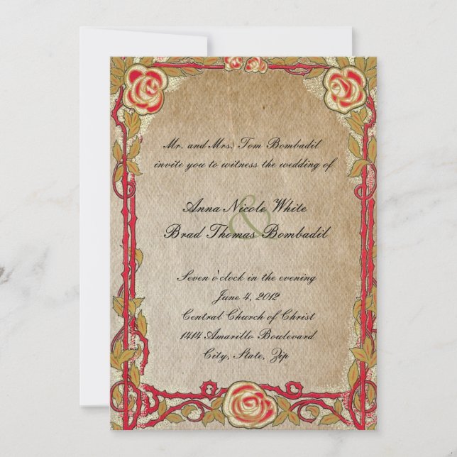 Vintage Red Rose Wedding Invitation (Front)