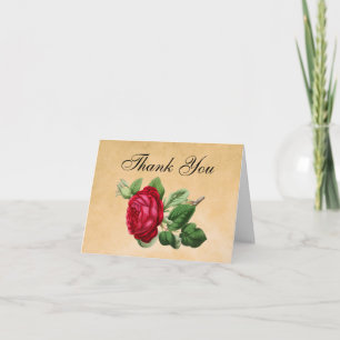 Vintage Red Rose Wedding Thank You Card