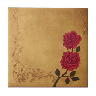 Vintage Red Rose Wedding Tile