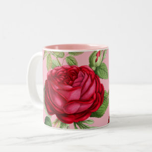 Vintage Red Rose with Your Name Two-Tone Coffee Mug