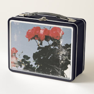 Vintage Red Roses Against a Blue Sky Metal Lunch Box