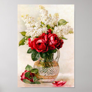 Vintage Red Roses and Baby’s Breath Poster
