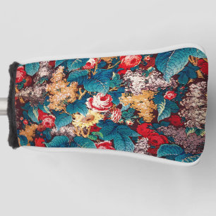 Vintage red roses and lilac floral pattern golf head cover