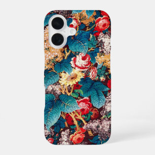 Vintage red roses and lilac floral pattern iPhone 16 case