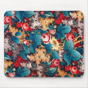 Vintage red roses and lilac floral pattern mouse mat