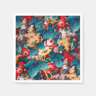 Vintage red roses and lilac floral pattern napkin
