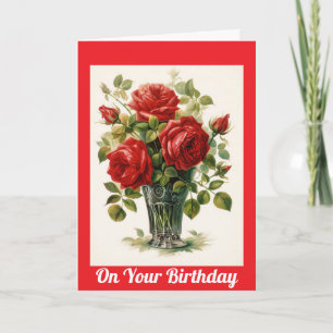 Vintage Red Roses Birthday Card