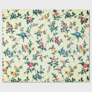 Vintage red roses blue floral pattern wrapping paper