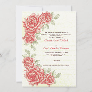 Vintage red roses custom wedding invitation