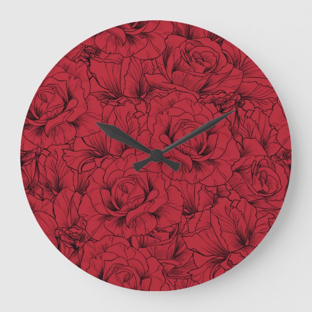 Vintage Red Roses Elegance Large Clock (Front)