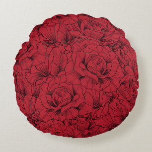 Vintage Red Roses Elegance Round Cushion