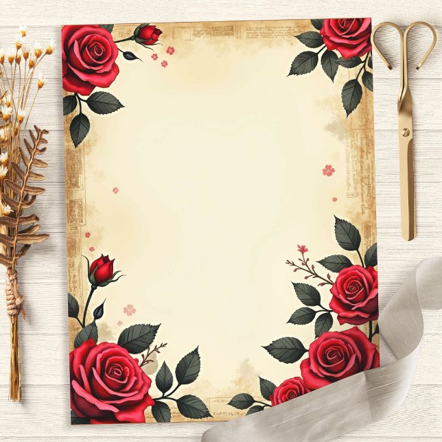 Vintage Red Roses Floral Scrapbook Paper (Creator Uploaded)