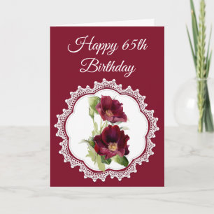 Vintage Red Roses Flower 65th Birthday Custom Card
