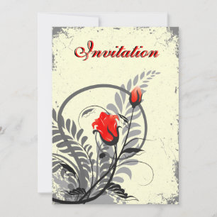 Vintage Red Roses Grunge Wedding Invites 5" x 7"