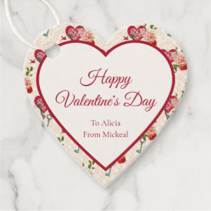 Vintage Red Roses Key & Heart Valentine's Gift Tag