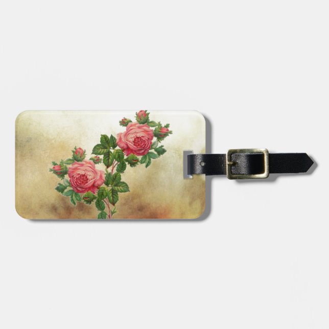 vintage red roses luggage tag (Front Horizontal)