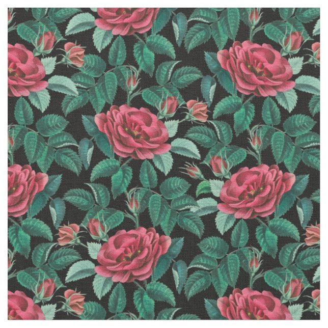 Vintage Red Roses Pattern Fabric (Close Up)