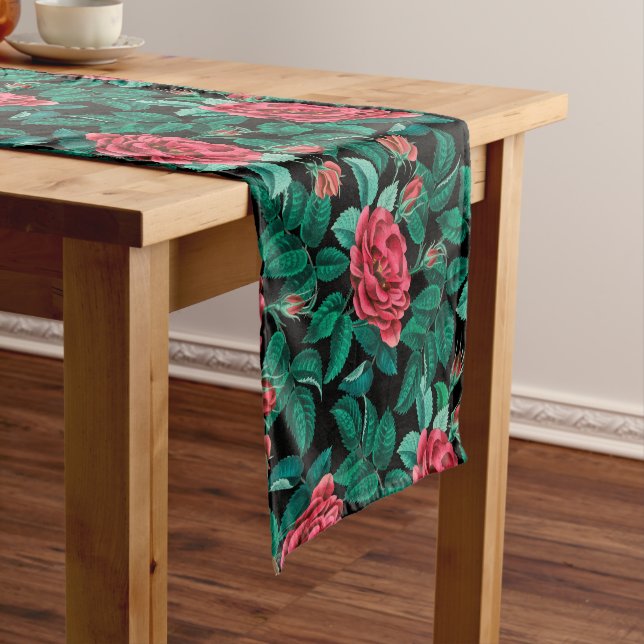 Vintage Red Roses Pattern Short Table Runner (In Situ)