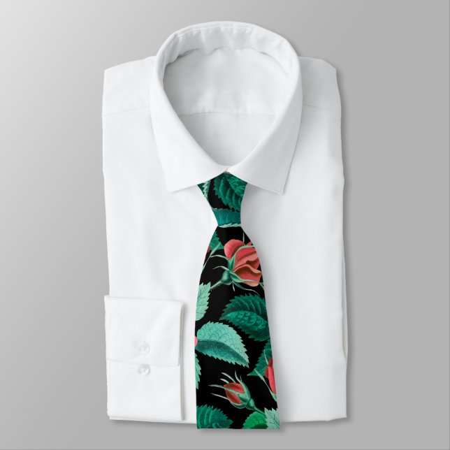 Vintage Red Roses Pattern Tie (Tied)