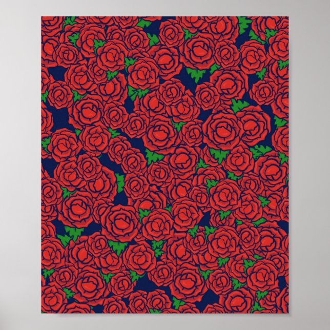Vintage Red Roses Pattern Valentine Art Flowers Poster (Front)