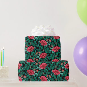 Vintage Red Roses Pattern Wrapping Paper