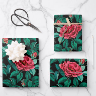 Vintage Red Roses Pattern Wrapping Paper Sheet