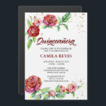 Vintage Red Roses Pink Rosebuds Floral Quinceanera Magnetic Invitation<br><div class="desc">Your magnetic quinceanera invitation is sure to have pride of place on your guests' refrigerators. This vintage floral design has blooming roses and rosebuds, with shades ranging from glorious dark red through to soft pink. Gold confetti dots add a dash of glamour and the dark red lettering highlights your daughter's...</div>