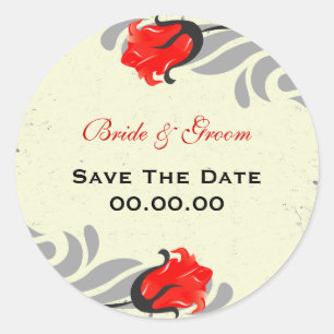 Vintage Red Roses Save The Date Sticker
