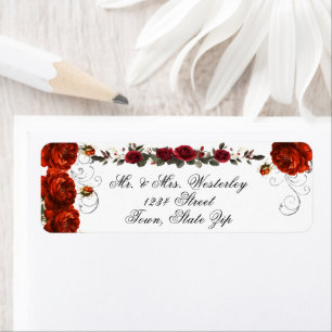 Vintage Red Roses Silver Glitter Return Address 