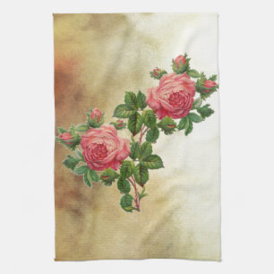 vintage red roses tea towel