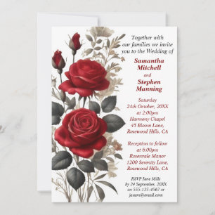 Vintage Red Roses Wedding  Invitation