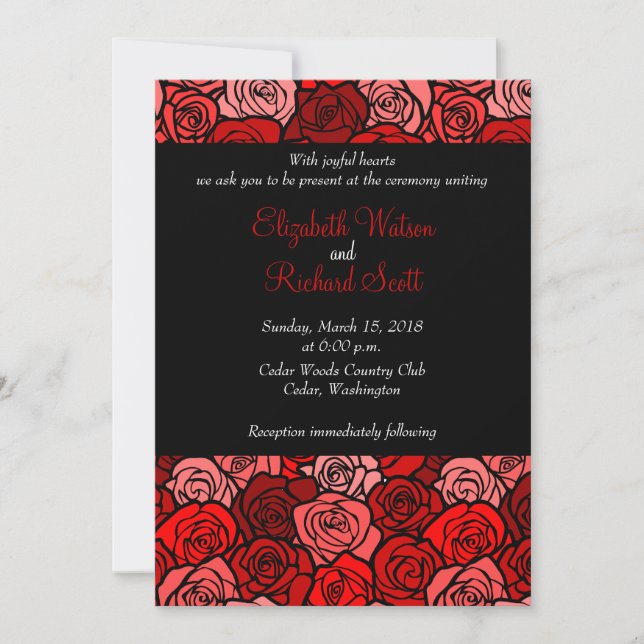 Vintage red roses wedding invitation (Front)