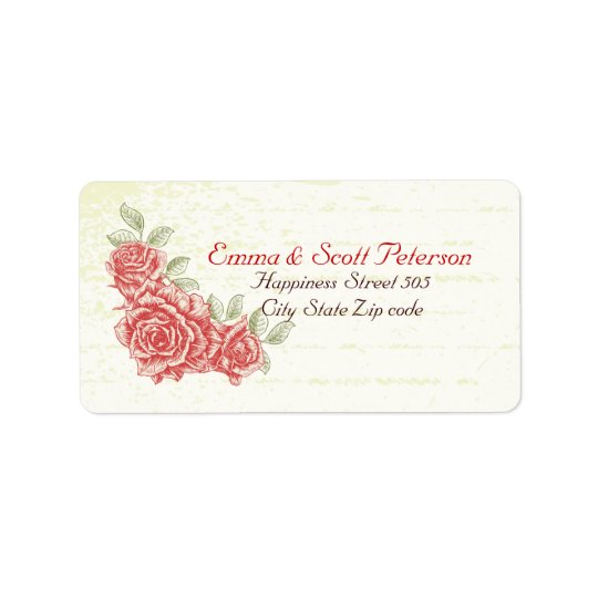 Vintage Red Roses Wedding Return Address Label