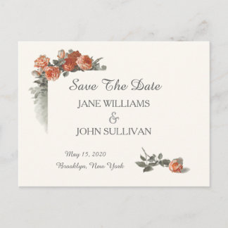 Vintage Red Roses Wedding Save The Date Announcement Postcard