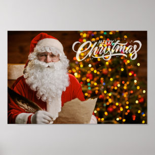 Vintage Red Santa Claus Merry Christmas Poster