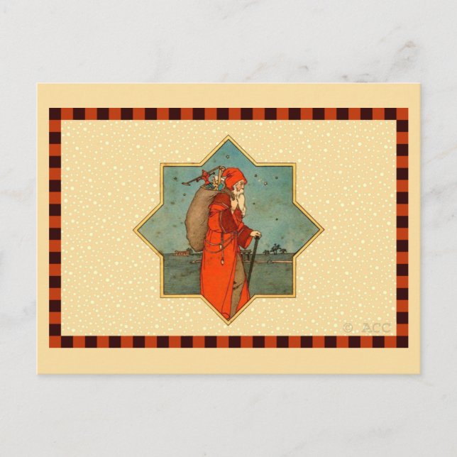 Vintage Red Santa Claus St. Nicholas Holiday Postcard (Front)