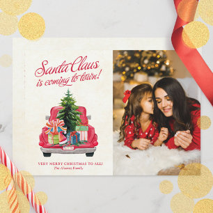 Vintage Red Santa Truck Photo Holiday Card