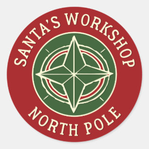 Vintage red Santa's Workshop North Pole sticker