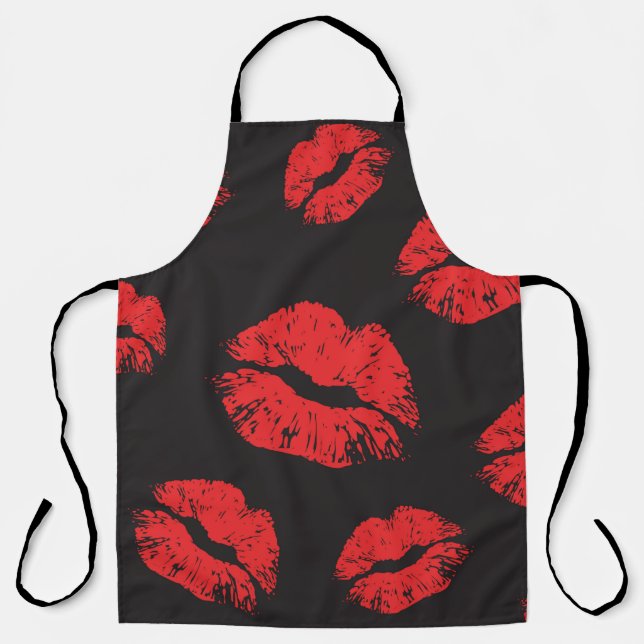 vintage red seamless pattern on black background.  apron (Front)