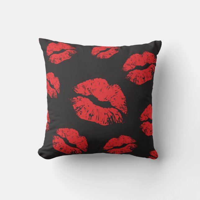 vintage red seamless pattern on black background.  cushion (Front)