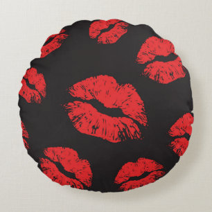 vintage red seamless pattern on black background. round cushion