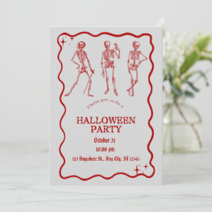 Vintage Red Skeleton Halloween Party invitation