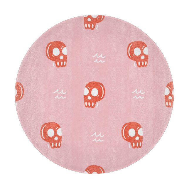 Vintage Red Skull Head Pattern Cutting Board (Front)