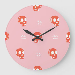 Vintage Red Skull Head Pattern Large Clock