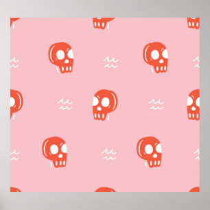Vintage Red Skull Head Pattern Poster